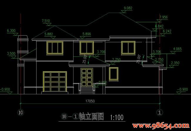 首层面积2583平方米2层别墅施工图正立面图