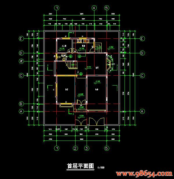 首层面积92平方米三层别墅建施图一楼平面图