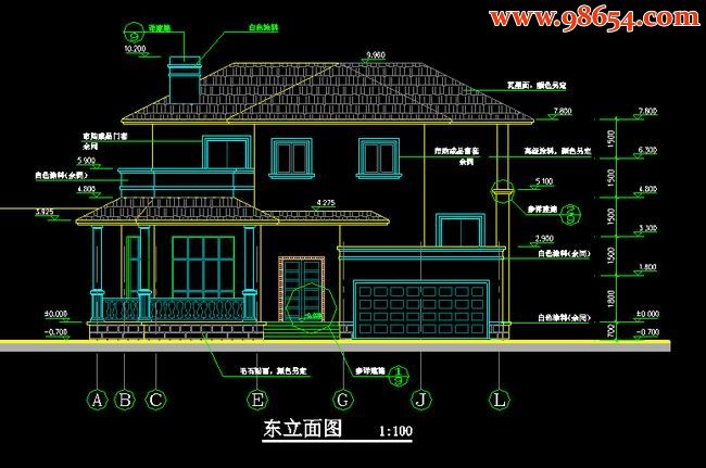 首层223平方米2层独云蝶A别墅施工图正立面图