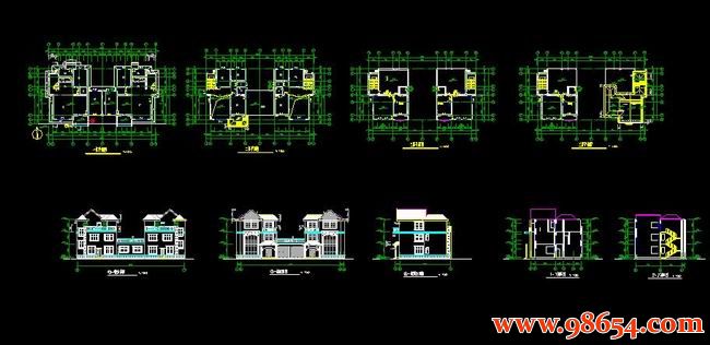 首层面积364平方米3层双拼别墅建筑设计施工图全套预览图