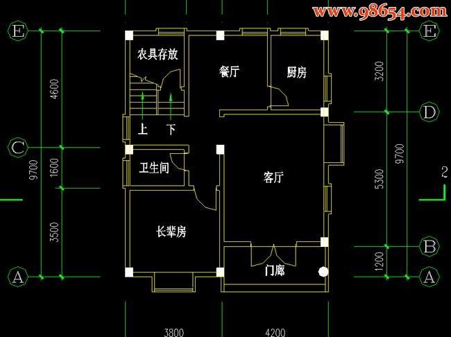 两层3室2厅3卫农村住宅方案平、立、剖面图一楼平面图