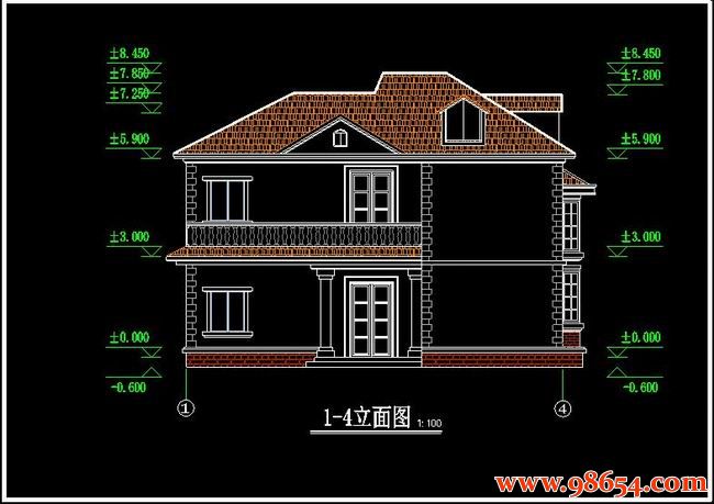 首层面积68平方米2层新农村住宅正立面图