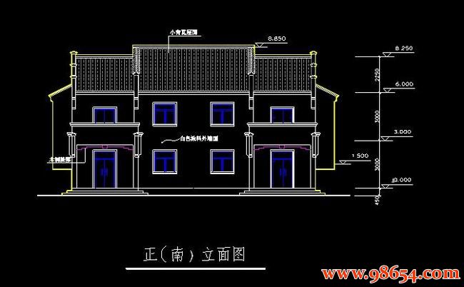 首层面积198平方米2层双拼别墅设计施工图正立面图