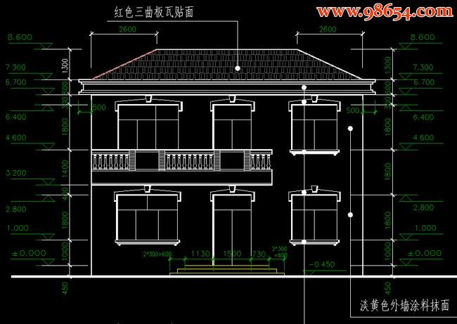 首层面积113平方米2层小别墅全套建筑图正立面图