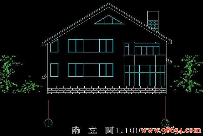 首层面积184平方米2层独立别墅户型施工图正立面图