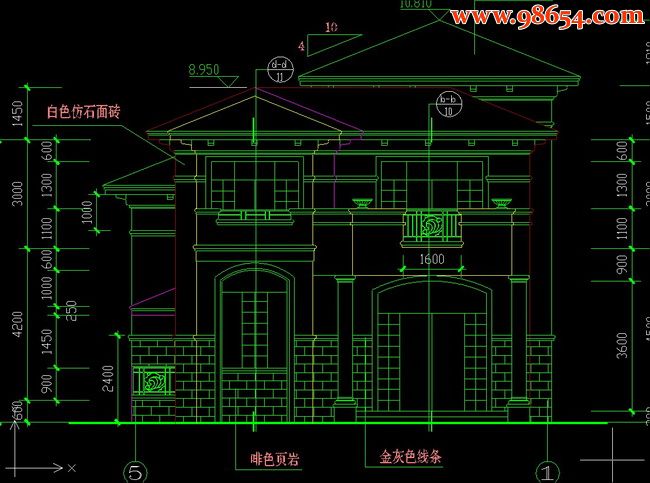 三层5室3厅6卫欧式别墅施工图正立面图