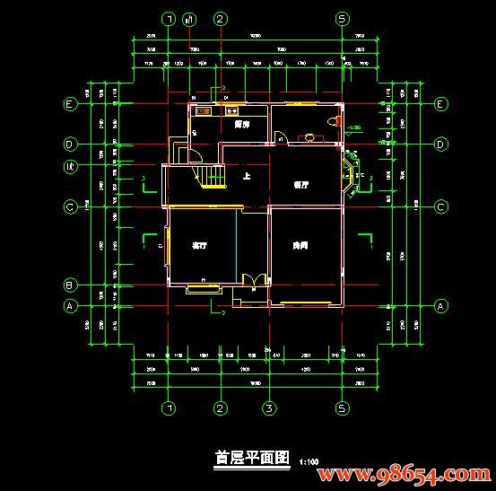 首层面积115平方米3层农村住宅设计施工图一楼平面图