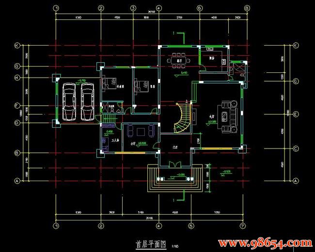 首层面积493平方米3层别墅设计施工图一楼平面图