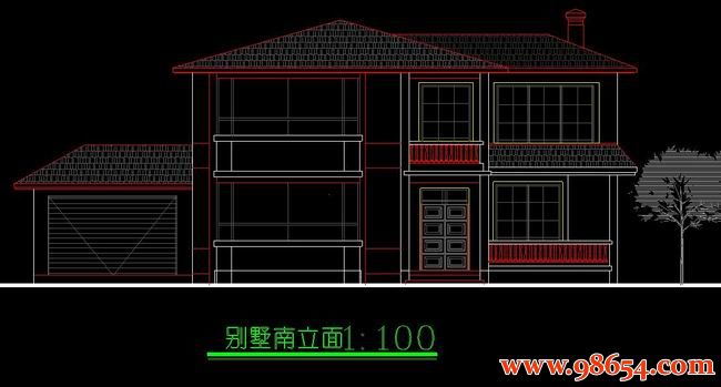 首层面积192平方米2层别墅施工图正立面图