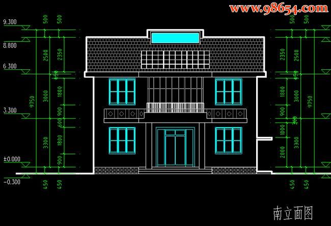 两层126平米农民节能抗震住宅设计正立面图