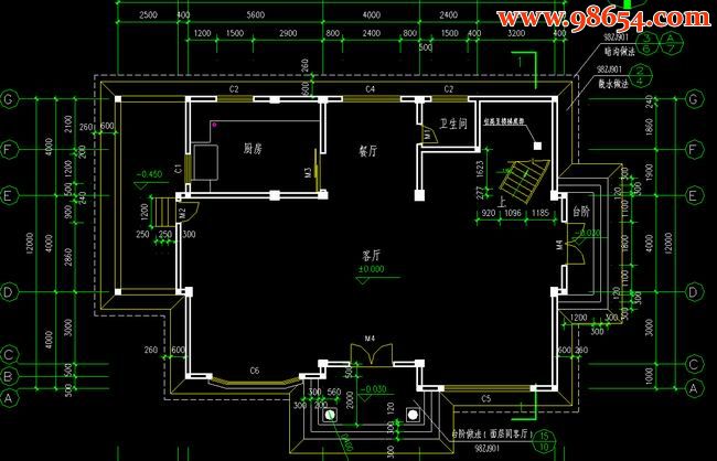 三层4室3厅3卫别墅建筑施工图一楼平面图