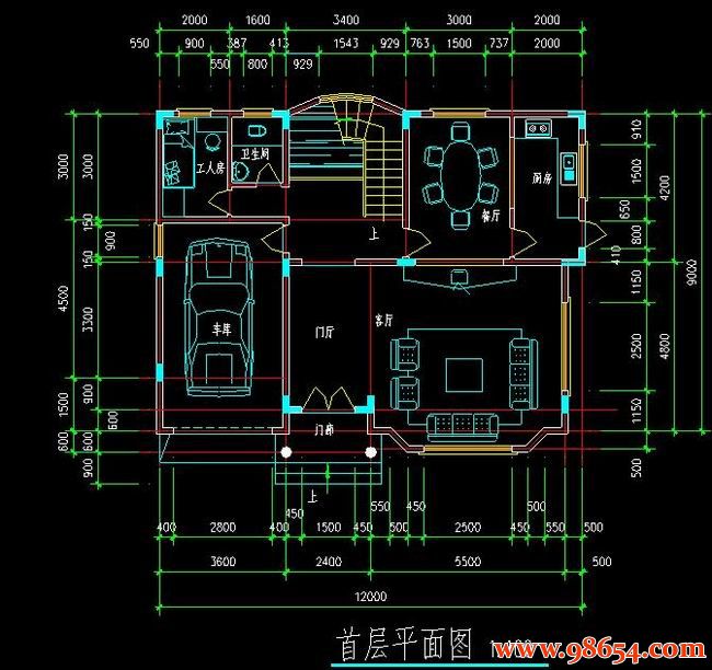 首层面积108平方米3层农村住宅设计施工图一楼平面图