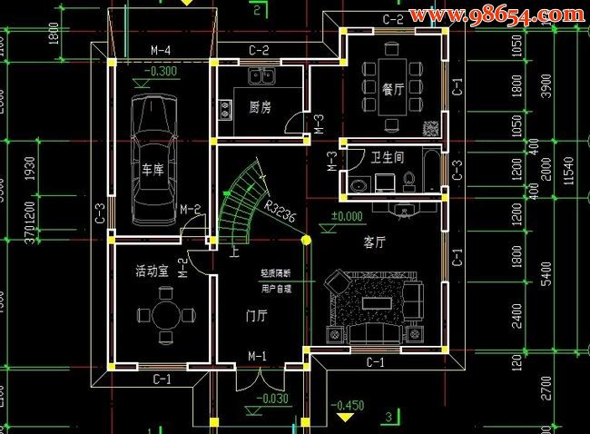 独幢二层别墅CAD图一楼平面图