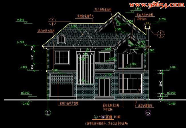 两层5室3厅5卫C型别墅建筑图正立面图