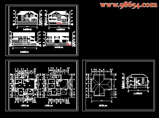 某地别墅区二层别墅设计CAD图 全套预览图