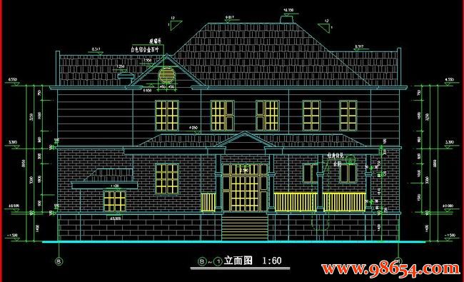 首层面积269平方米2层别墅建筑施工图正立面图