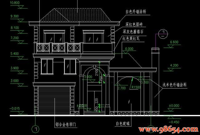 首层面积160平方米3层别墅建筑设计施工图正立面图