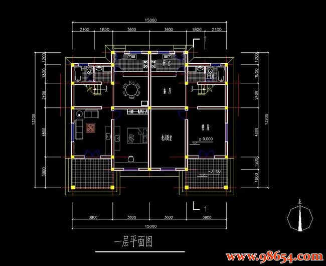 首层面积198平方米2层双拼皖南农村别墅一楼平面图