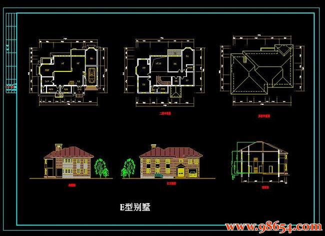 首层面积234平方米2层E型别墅设计方案全套预览图