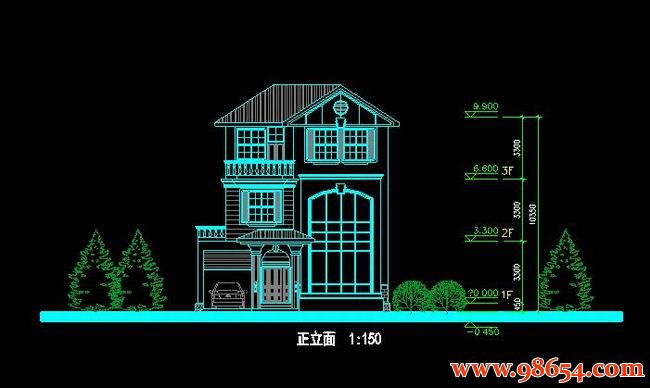 首层面积130平方米3层B2小别墅户型施工图一楼平面图