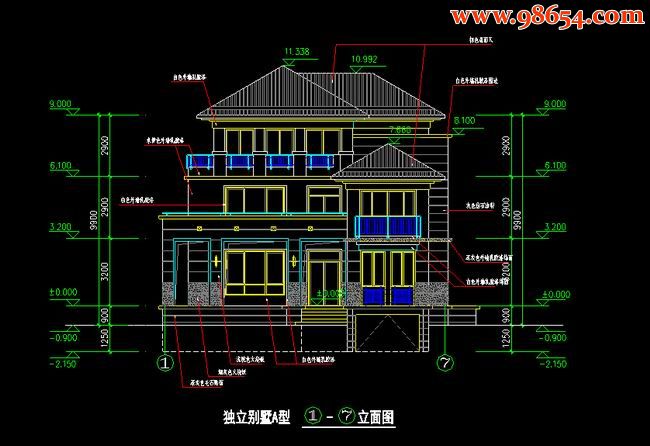 首层120平米2层A与B型别墅两套正立面图