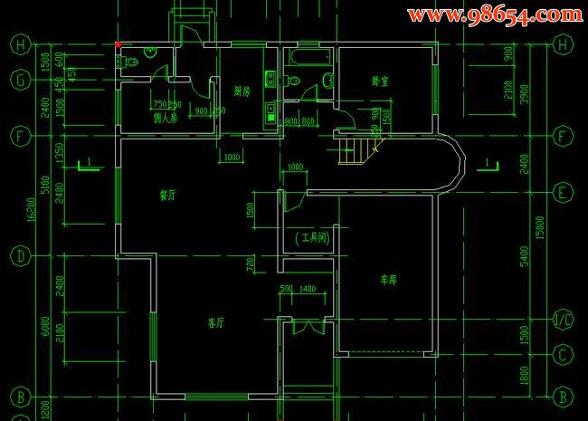 两层5室3厅4卫独立自建别墅施工图一楼平面图