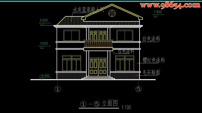 两层285平米带阁楼别墅建施图正立面图