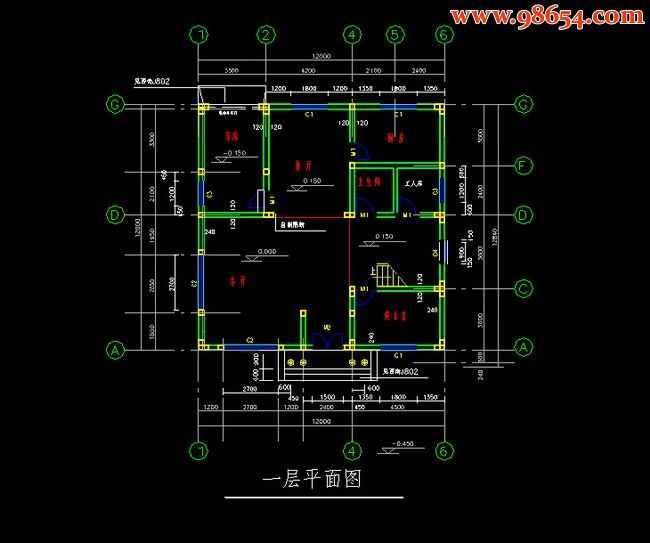 三层6室5厅5卫砖混结构别墅设计图一楼平面图