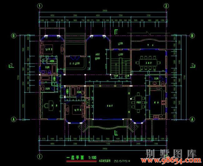 首层面积282平方米2层豪华复式带车库cad格式图纸一楼平面图