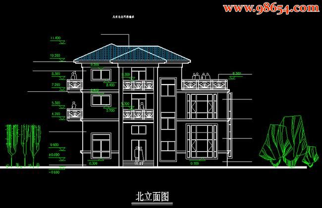 首层面积148平方米3层别墅全套建筑图纸正立面图