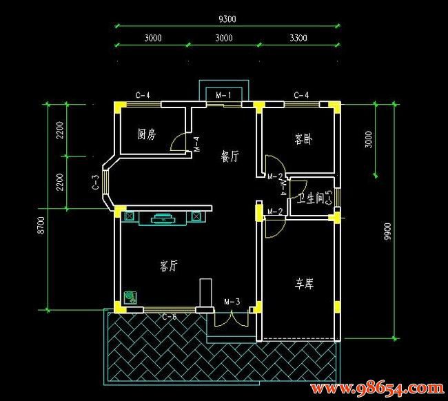 首层面积80平方米3层别墅建筑设计施工图一楼平面图