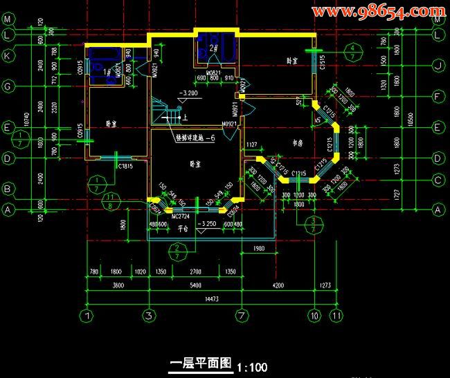 首层面积151平方米2层坡地别墅施工图一楼平面图