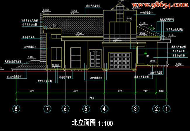 首层面积184平方米2层经典别墅B户型图正立面图