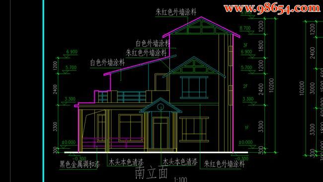 三层5室2厅2卫农村小康楼建筑设计正立面图