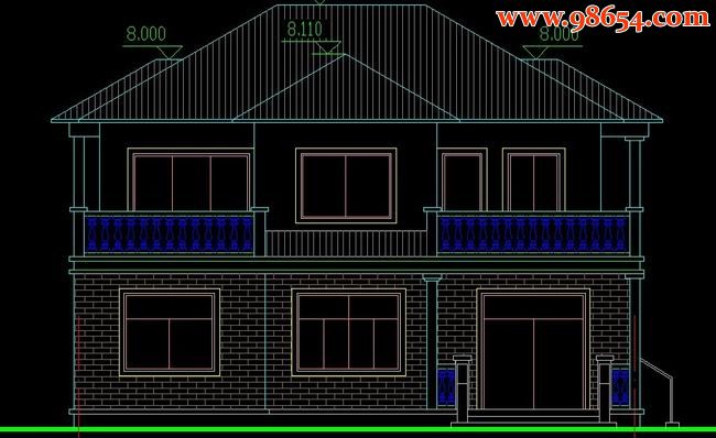 农村二层小别墅设计CAD图正立面图