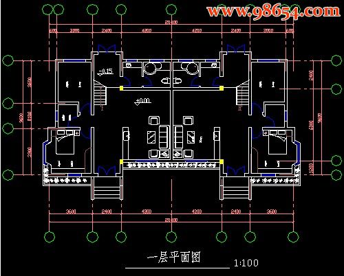 二层双拼别墅设计一楼平面图