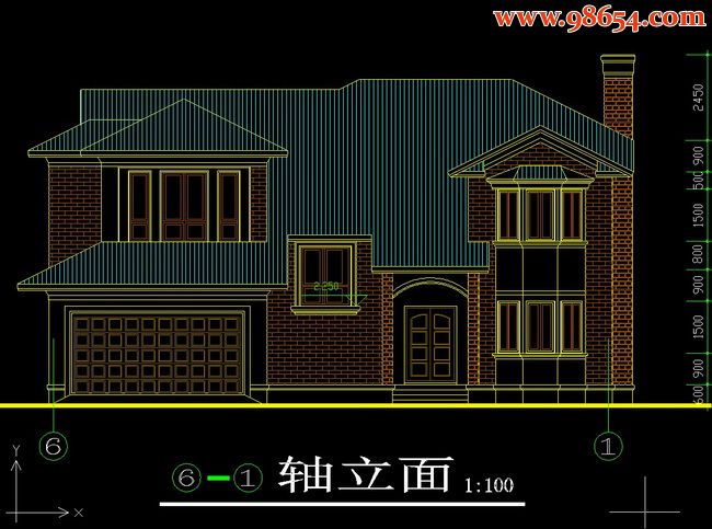 两层5室2厅4卫别墅建筑施工图（中）正立面图