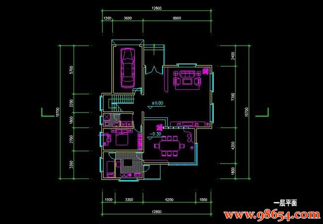 首层面积200平方米2层B7型别墅施工图一楼平面图