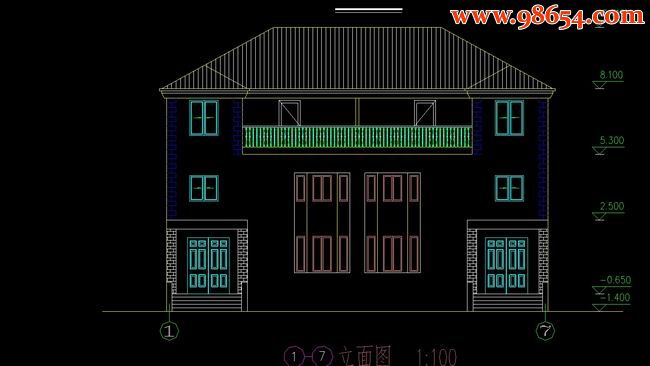 三层244平面双拼小别墅方案图G正立面图