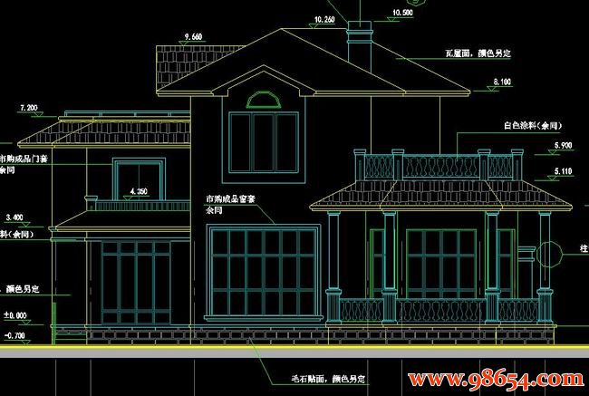 首层面积227平方米3层别墅建筑设计全套图正立面图