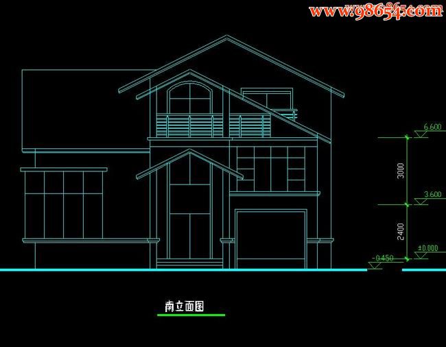 两层3室3厅3卫江浙D型别墅设计图正立面图