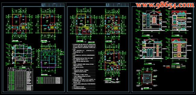 首层99平方米4层精巧型别墅图纸全套预览图