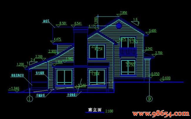 首层面积220平方米2层别墅施工图正立面图