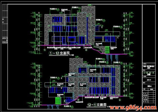 [北京]某三层流水别墅建筑施工图正立面图