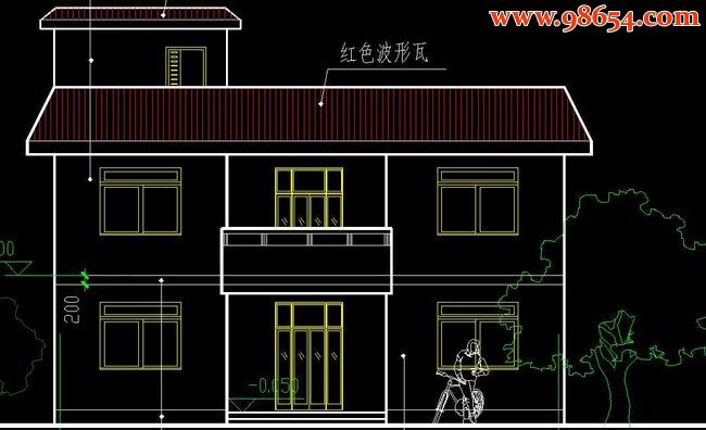 赣南地区新农村建设二层农宅施工图正立面图