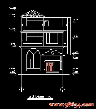 首层面积76平方米3层实用新型别墅设计方案正立面图