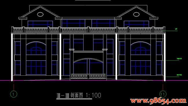 首层面积596平方米3层别墅建筑设计施工图正立面图