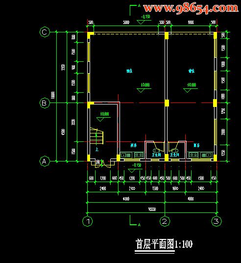 首层面积100平方米3层图私人住宅建筑施工图一楼平面图