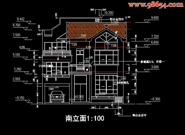 首层115平米3层住宅方案图正立面图