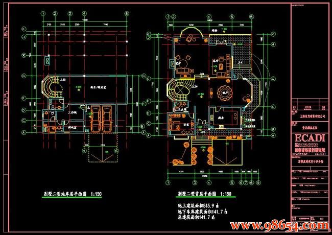 首层面积279平方米3层别墅设计施工图一楼平面图